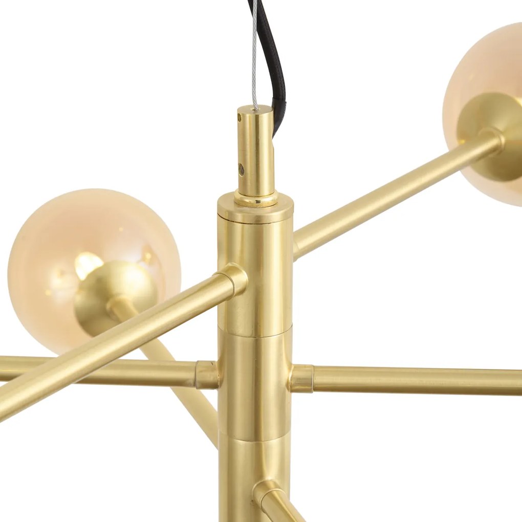 Candeeiro de Teto Pendente Art Deco de Latão com Vidro Âmbar 6 Luzes - Ryan
