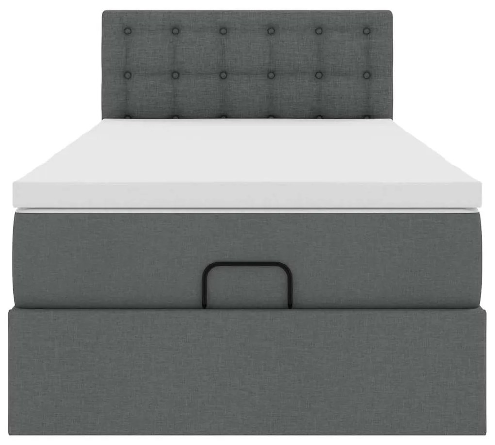 Cama otomana com colchão & LEDs 90x200cm tecido cinzento escuro