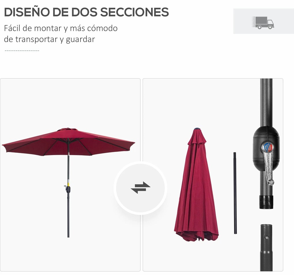 Chapéu de Sol de Jardim Ø295x250cm com Manivela Chapéu de Sol Exterior
