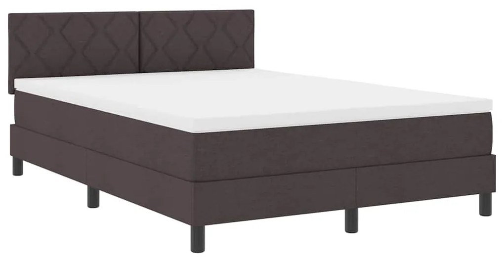 Cama Box Spring da com Colchão &amp; LED Castanho Escuro 140x200 cm Tecido