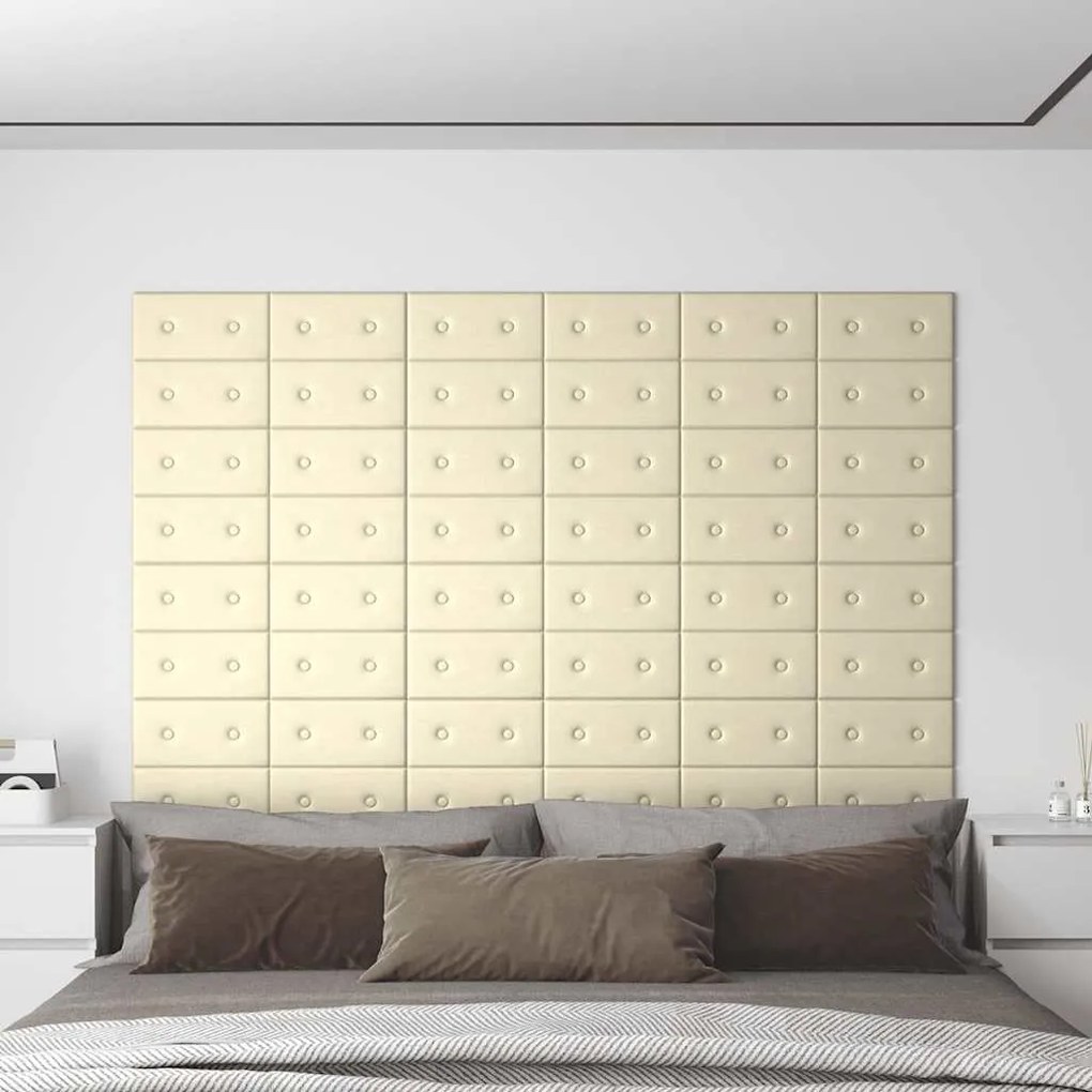 vidaXL Painel de parede 12 pcs 30x15 cm couro artificial 0,54 m² creme