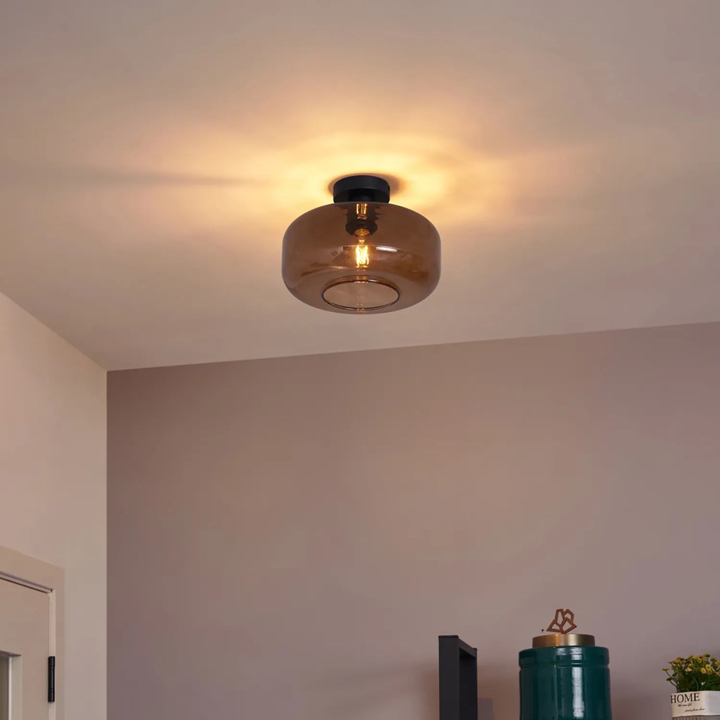 Candeeiro de Teto Retro Preto com Vidro Bronze - Bizle
