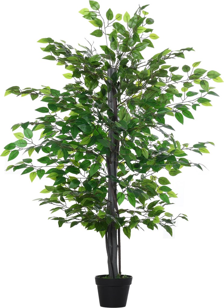 Árvore artificial, planta artificial, ficus, altura 1,45 m, tronco, ramos, liana, líquen, folhas, muito realista, vaso incluído