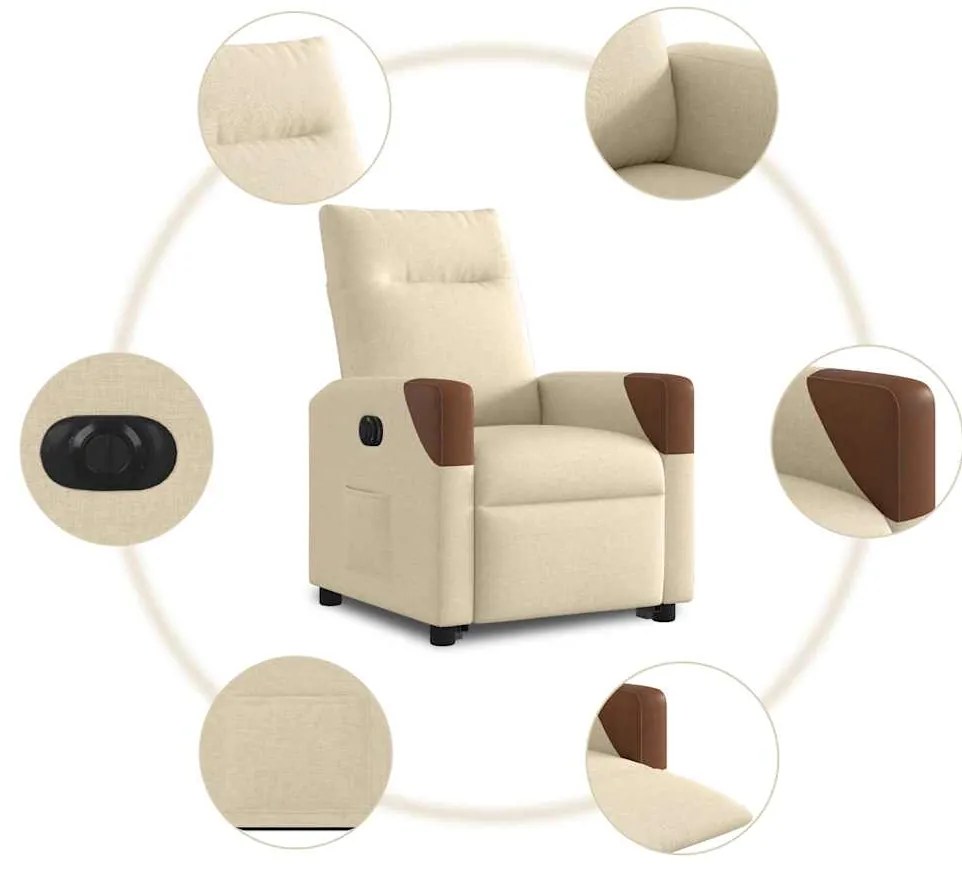 Poltrona reclinável elevatória elétrica tecido cor creme
