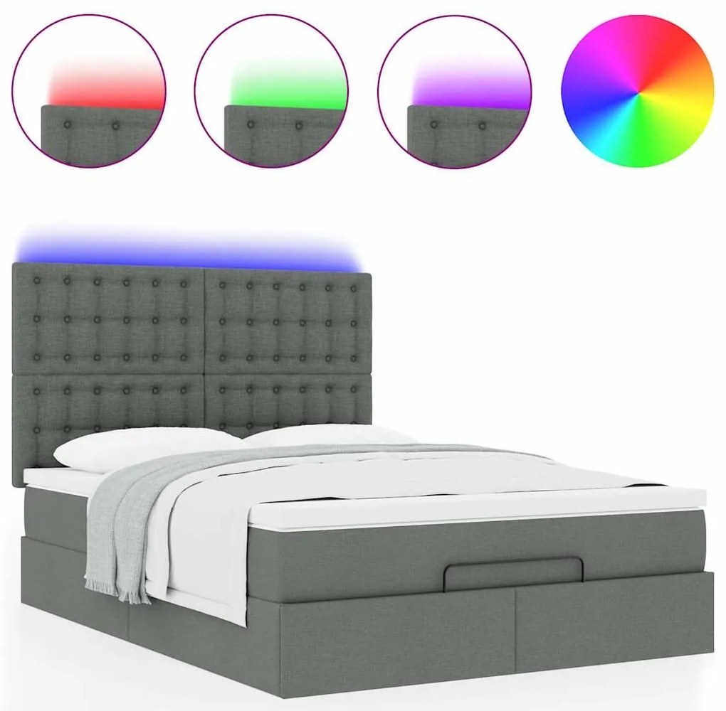 Estrutura cama otomana colchão 140x200cm tecido cinzento escuro