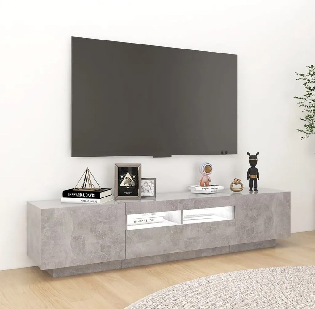 Móvel de TV com luzes LED 180x35x40 cm cinzento cimento