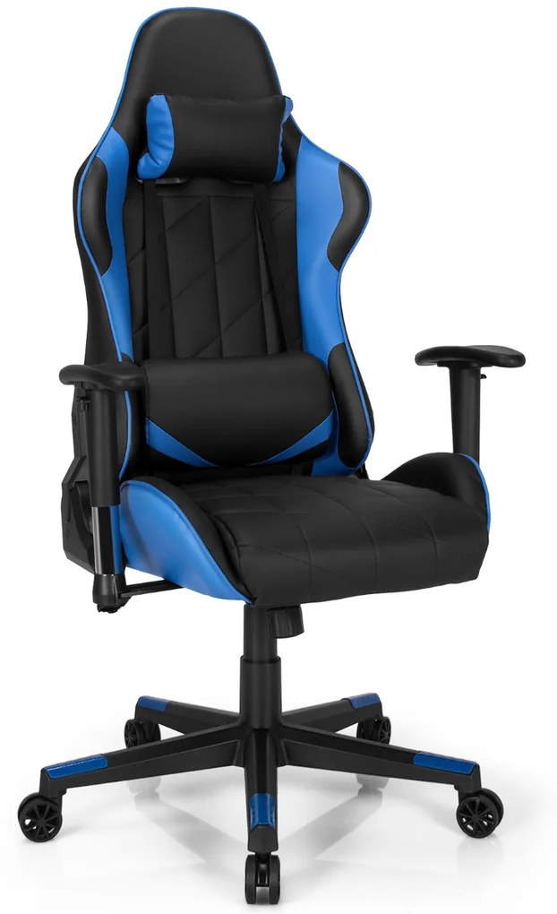 Cadeira giratória para gaming ergonómica para computador Reclinável Ajustável em estilo Carrera com almofada lombar Azul e preta