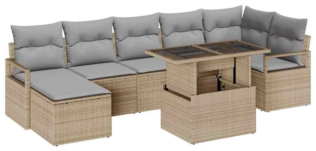 Conjunto de Sofá de Jardim de 8 Peças com Almofadas Bege de Poliéster