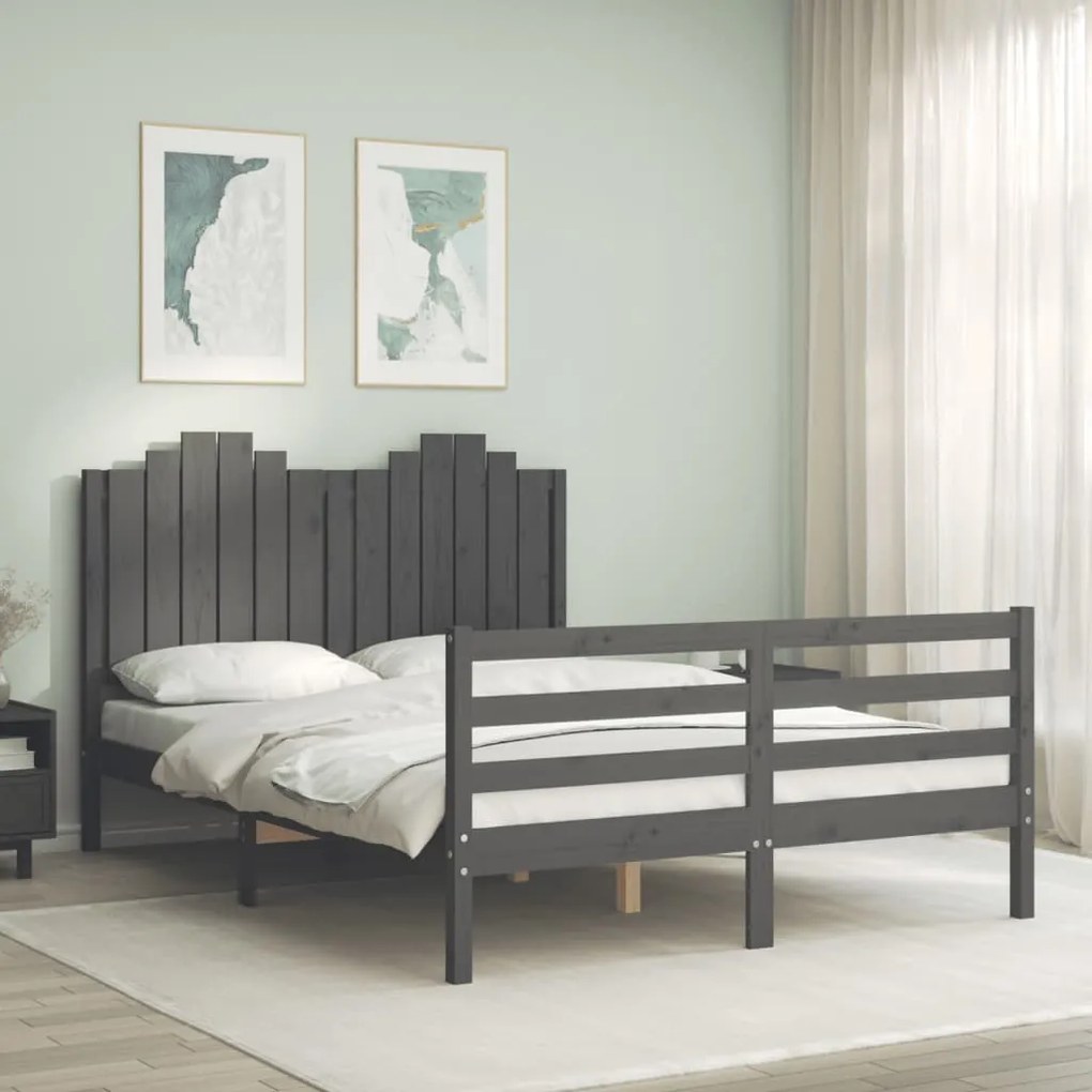 vidaXL Estrutura de cama com cabeceira 140x200 cm madeira maciça cinza