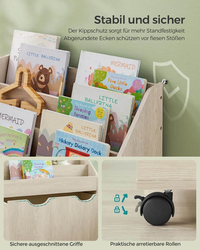 Estante crianças com 3 níveis de prateleiras e com Rodas Bege