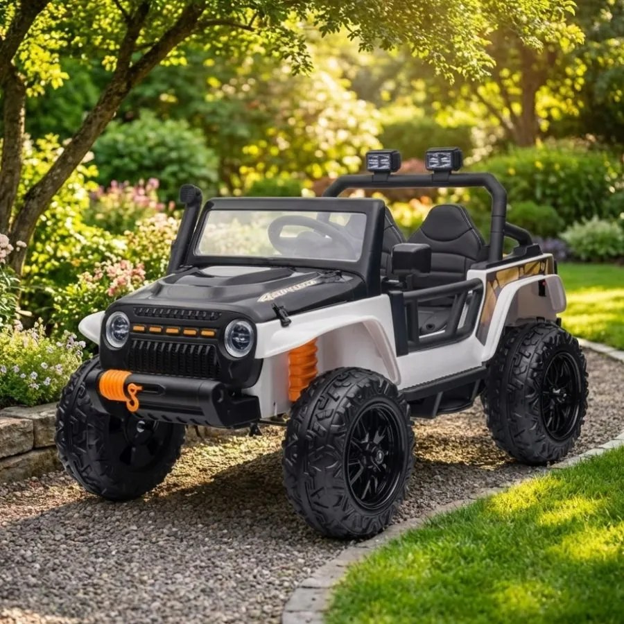 Jipe elétrico para Crianças 24V 4x4 Jeep Monster Rodas de espuma EVA, assento Couro ecológico Branco