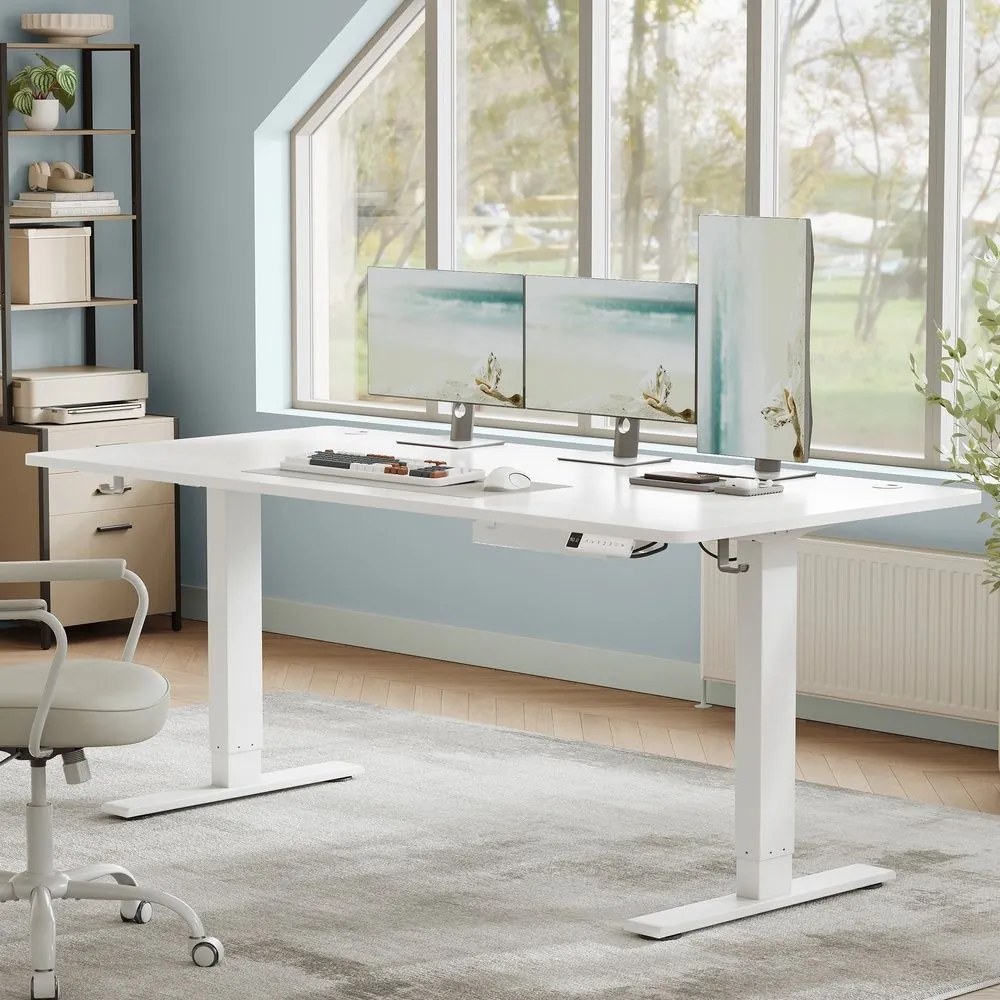 Secretária elétrica com regulação elétrica da altura, 180 x 80 x (72-120) cm, com porta USB-C Branca