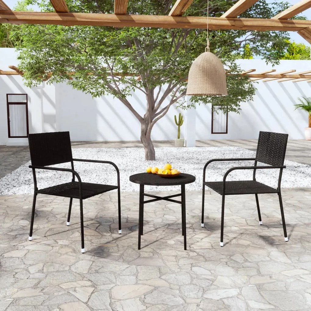 vidaXL 3 pcs conjunto de jantar para jardim vime PE preto