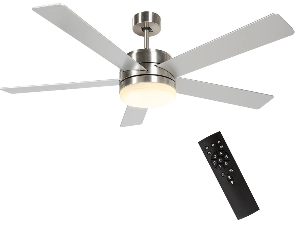HOMCOM Ventoinha de Teto com Luz LED 46W Ø132 cm com 5 Lâminas Reversíveis Controlo Remoto 6 Velocidades e Temporizador Natural