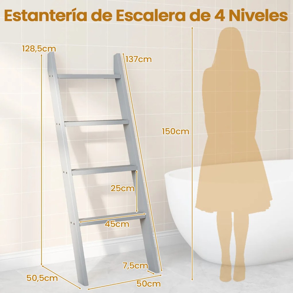 Suporte toalhas em forma escada de 4 níveis 50 × 7,5 × 137 cm cinza
