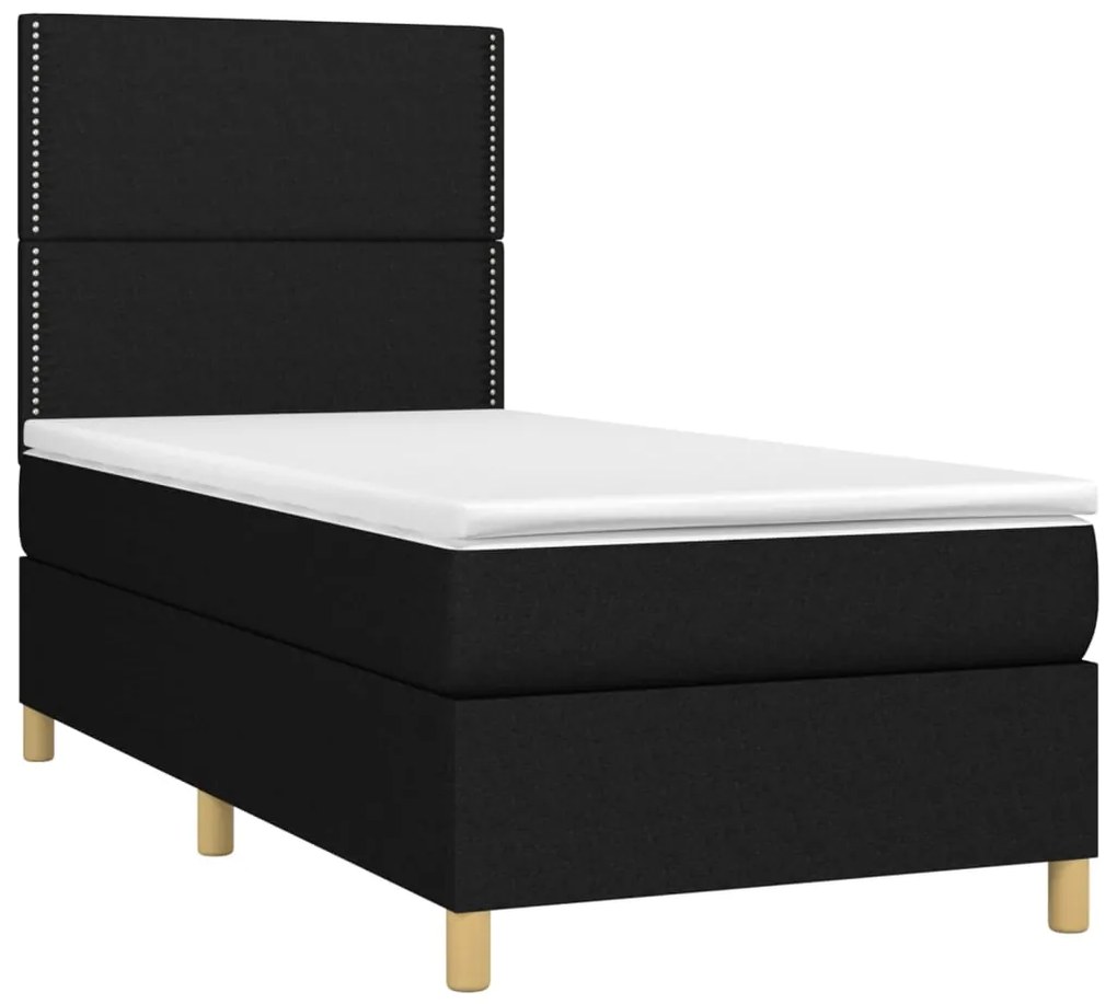 Cama box spring c/ colchão e LED 90x200 cm tecido preto