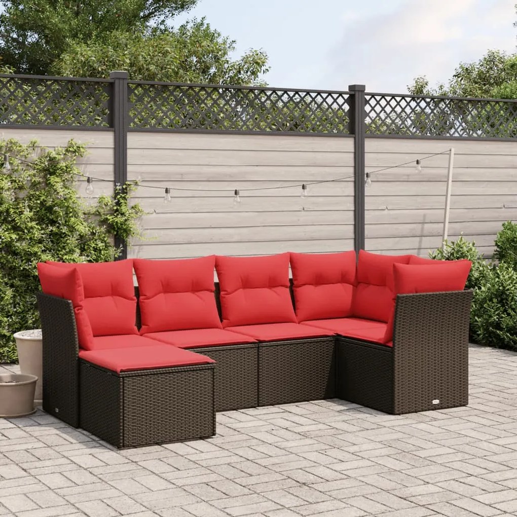vidaXL 6 pcs conjunto de sofás jardim c/ almofadões vime PE castanho