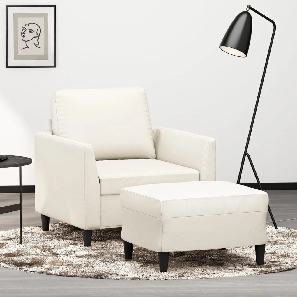 vidaXL Poltrona com apoio de pés couro artificial 60 cm cor creme