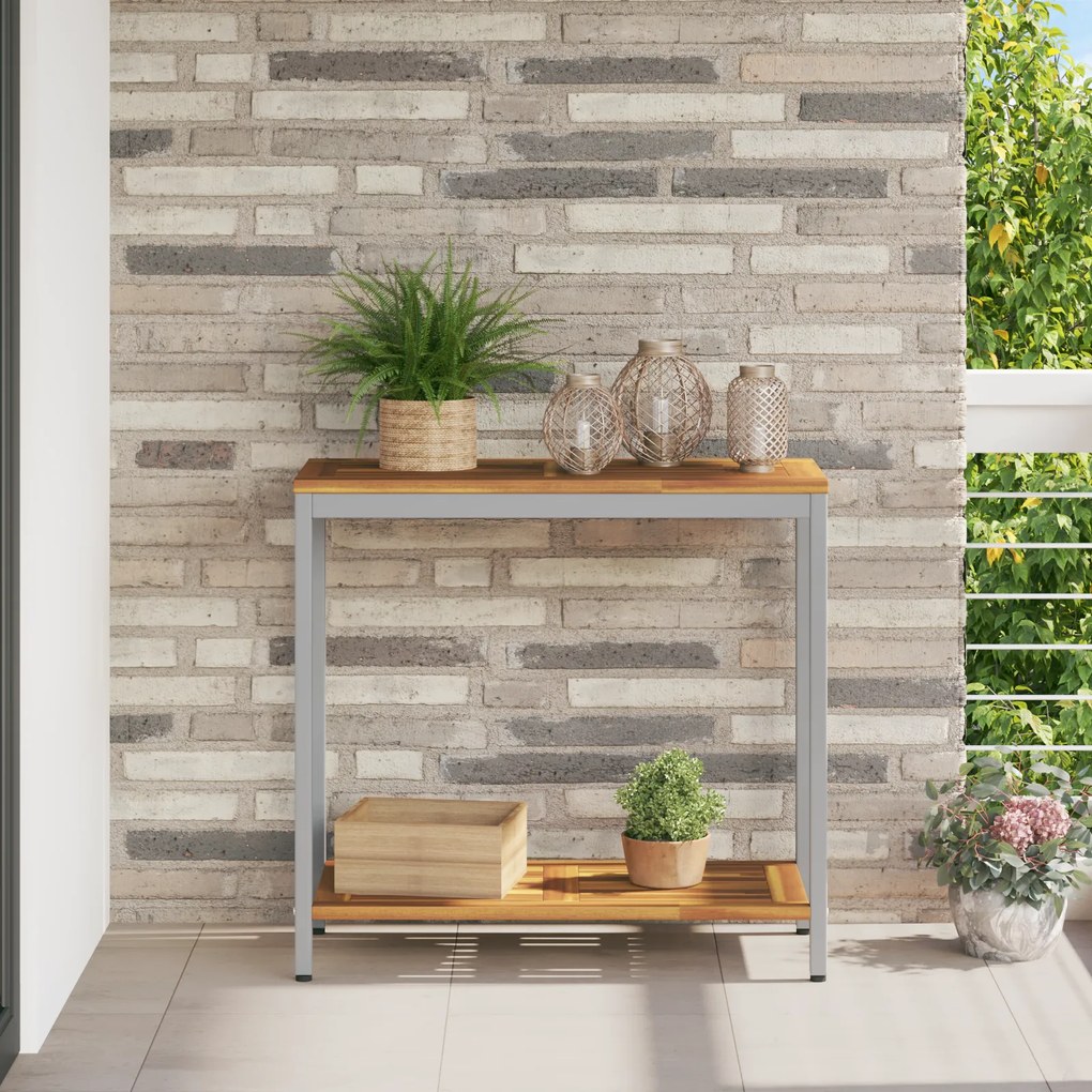 vidaXL Mesa de Exterior Natural e Cinza 35x80x75 cm Madeira Sólida e Aço