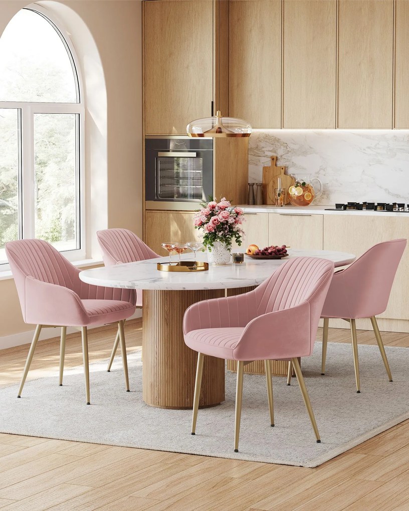 Cadeira de cozinha, jantar com braços rosa pastel-dourado pálido