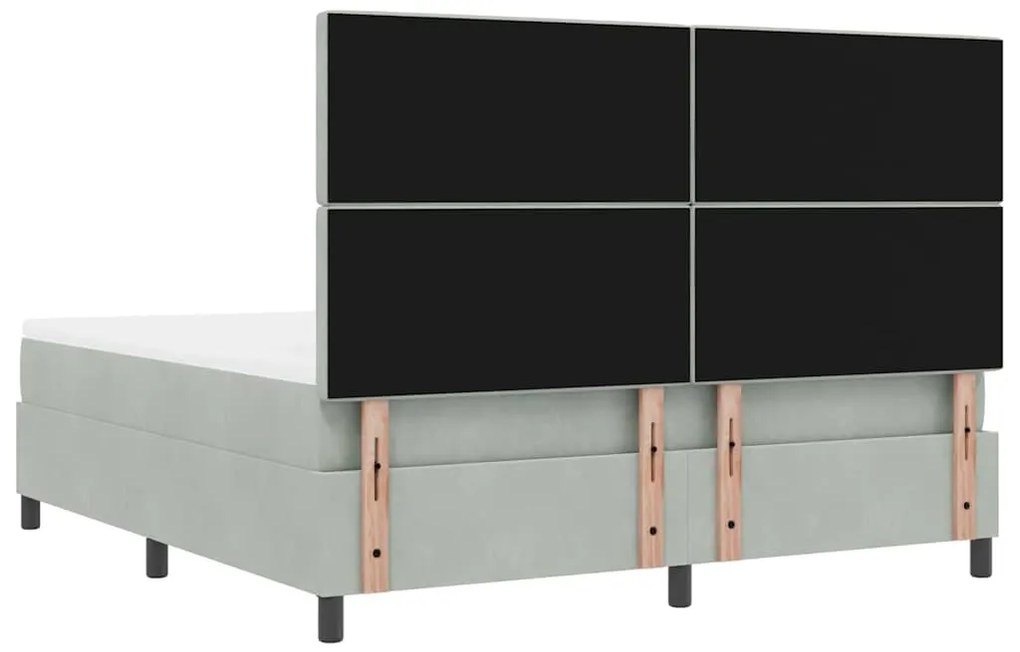 Cama Box Spring com Colchão e Banco Cinza Claro 180x200 cm Veludo