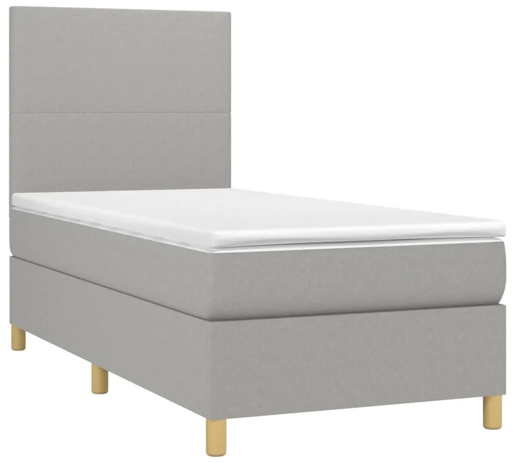 Cama box spring c/ colchão e LED 90x200 cm tecido cinza-claro