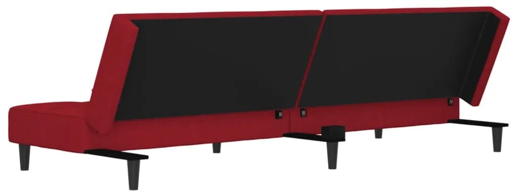Sofá-cama 2 lugares com duas almofadas veludo vermelho tinto