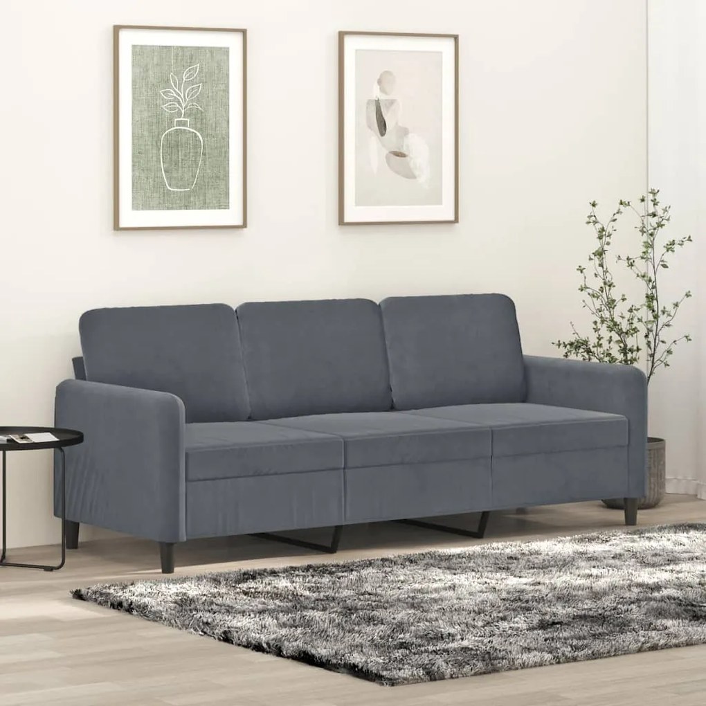Sofá de 3 lugares 180 cm veludo cinza-escuro