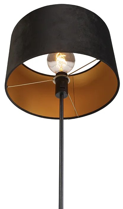Candeeiro de pé preto com abajur em veludo preto com dourado 35 cm - Parte Clássico / Antigo