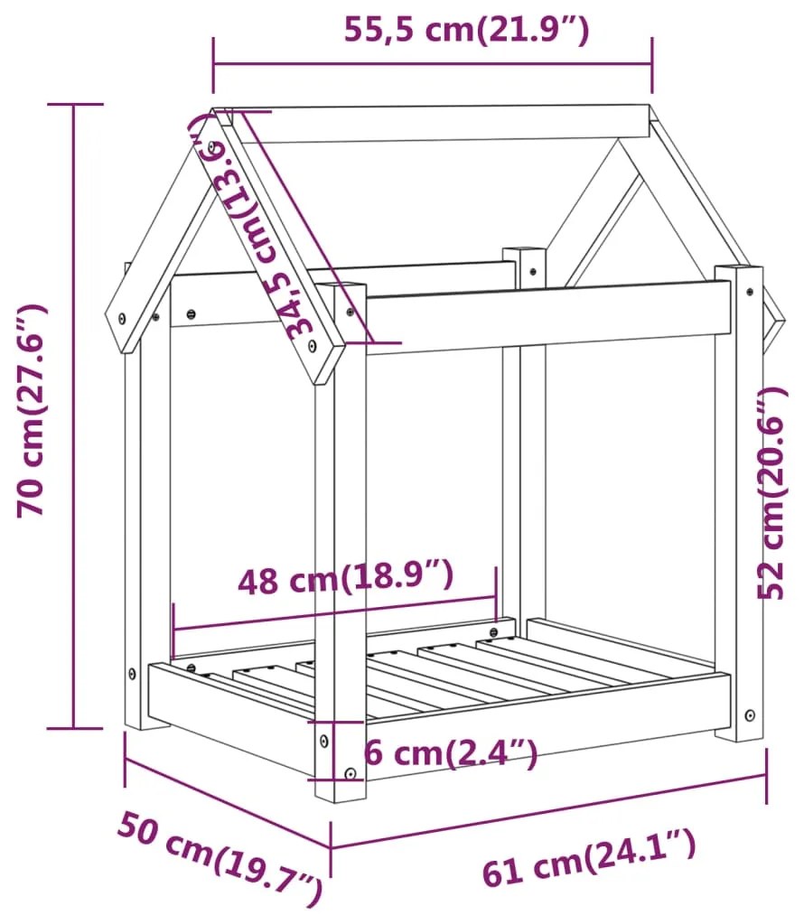 Cama para cães 61x50x70 cm madeira de pinho maciça