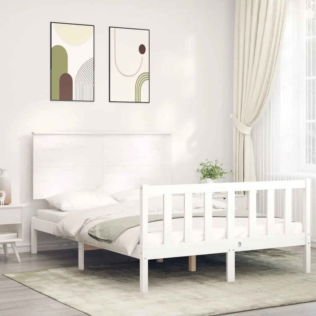 3193397 vidaXL Estrutura de cama com cabeceira 120x200cm madeira maciça branco