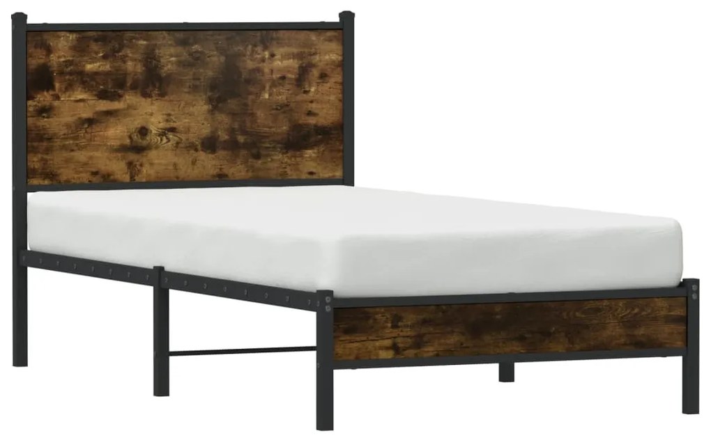 Estrutura de cama sem colchão 80x200 cm metal carvalho fumado