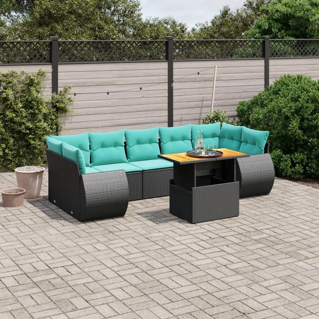 vidaXL 8 pcs conjunto de sofás p/ jardim c/ almofadões vime PE preto