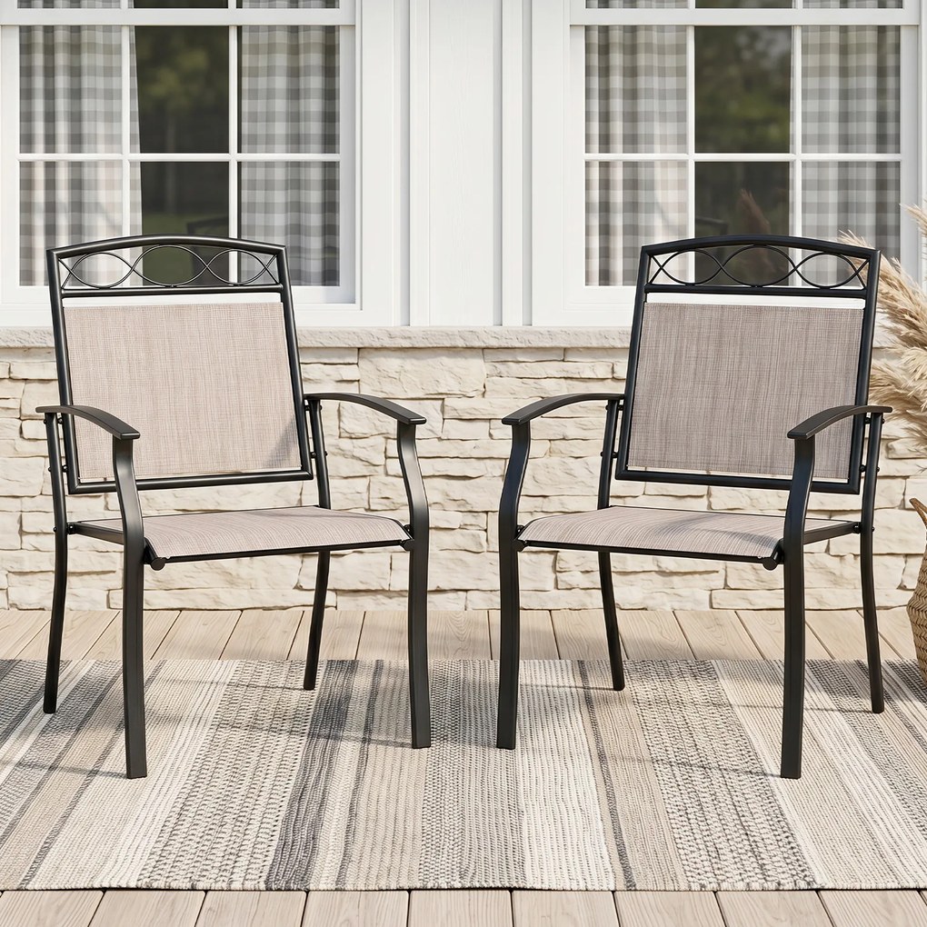 Conjunto de 2 Cadeiras de Jardim, 60,5 x 73 x 92,5 cm, Tecido Textilene Resistente ao Exterior, Castanho+Preto