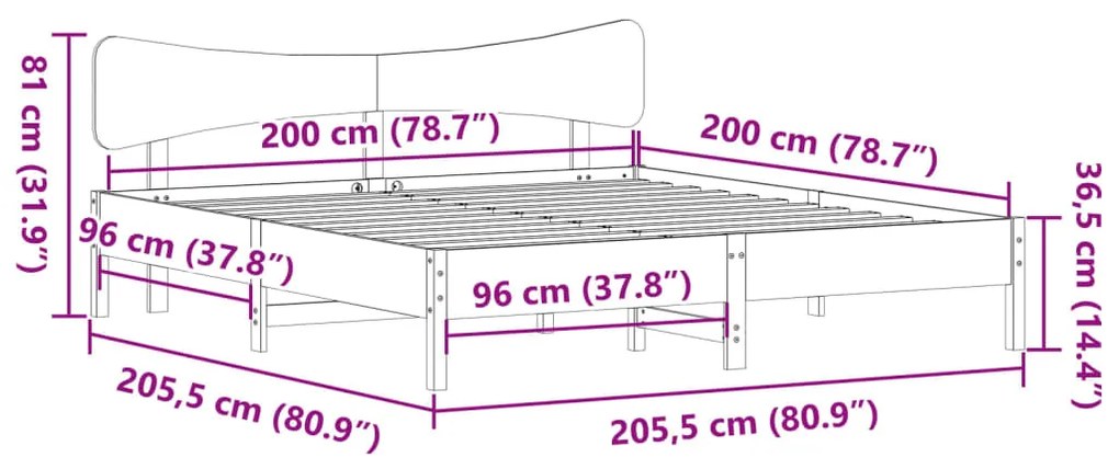 Cama sem colchão 200x200 cm pinho maciço castanho-mel