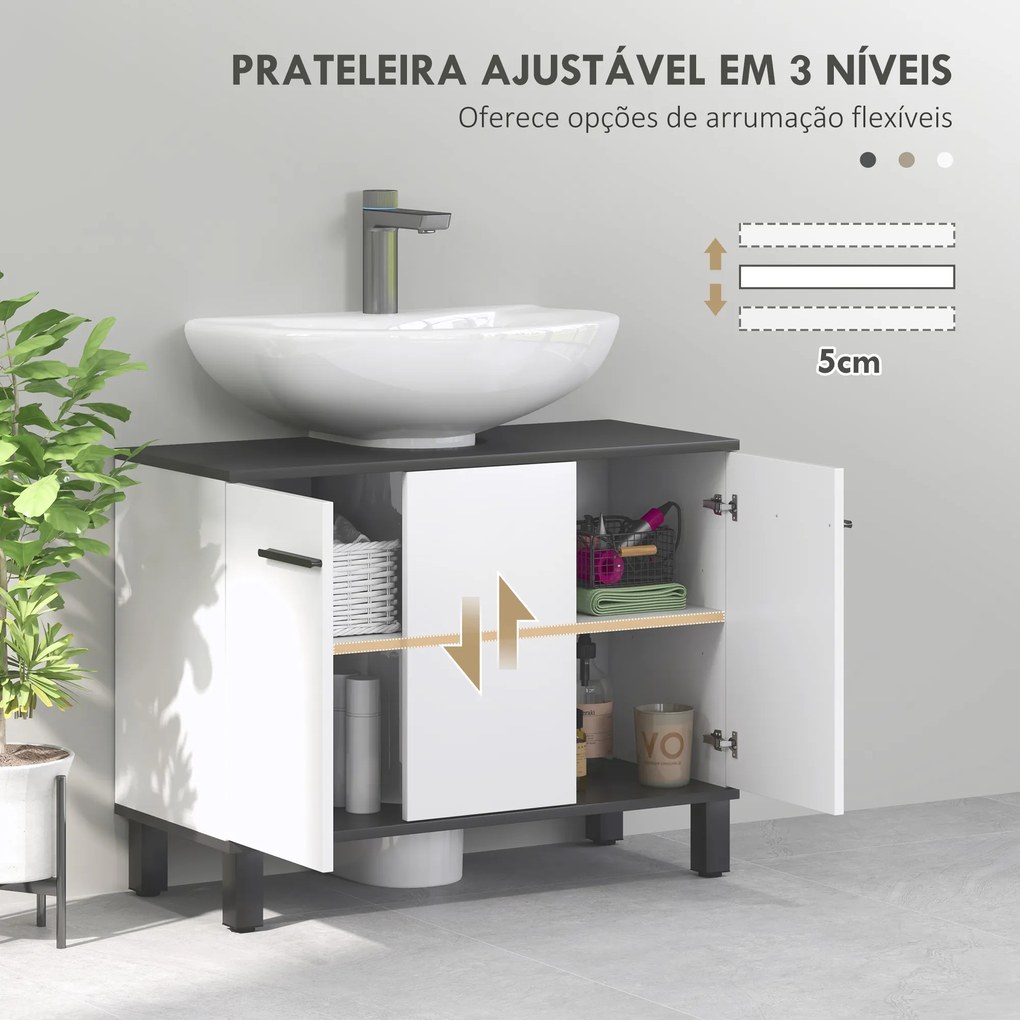 Móvel para Lavatório (Não incluido) Pousar Móvel Casa de Banho com 2 Portas e Prateleira Ajustável para Lavatório com ou sem Pedestral 80x34x60 cm Bra