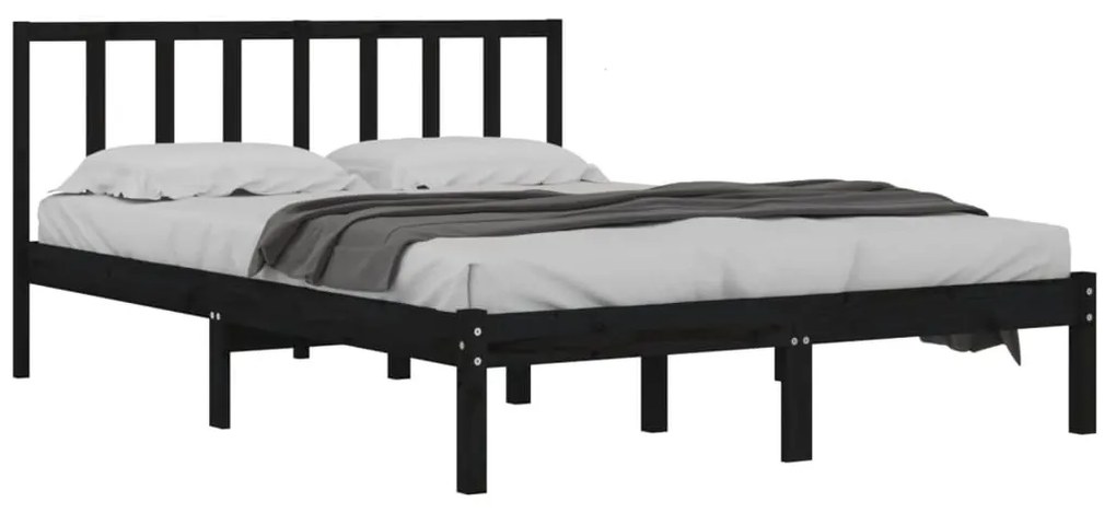 Estrutura de cama king 150x200 cm pinho maciço preto