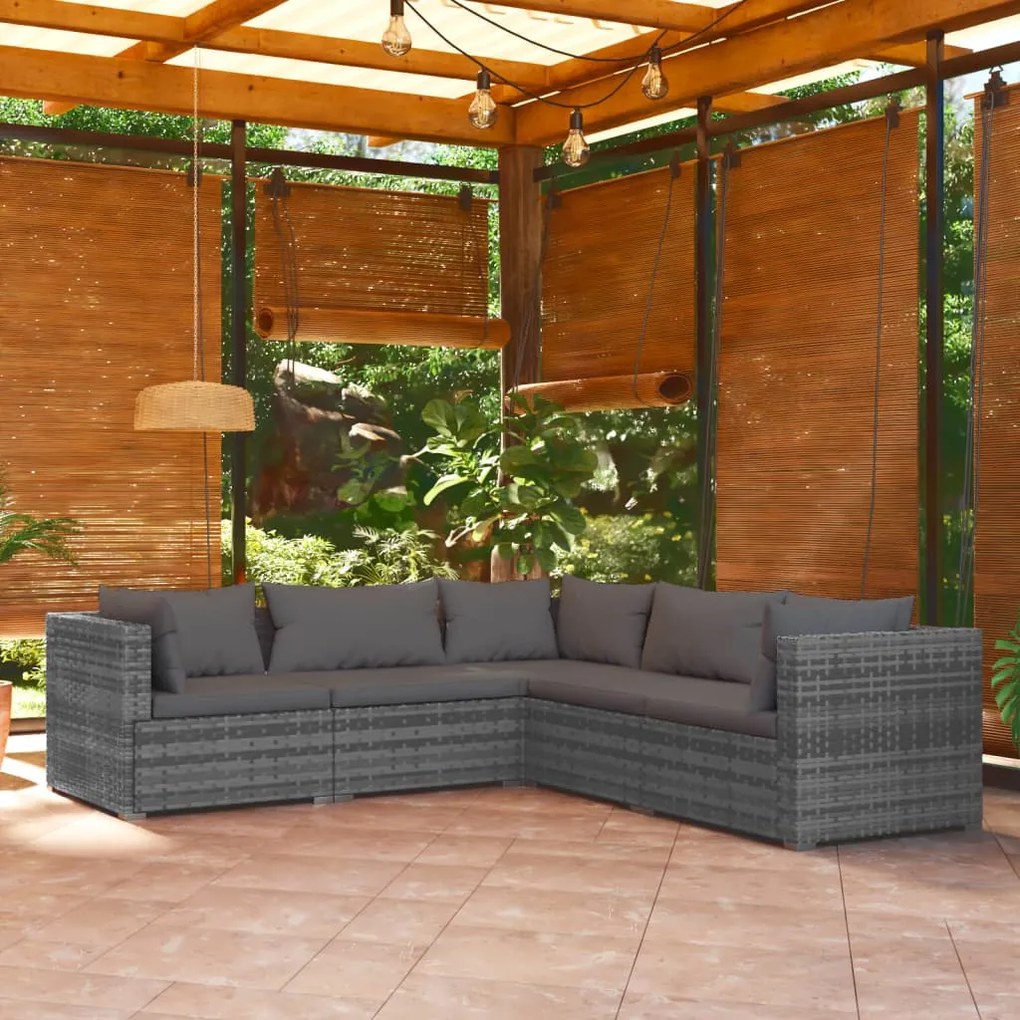 vidaXL 5 pcs conjunto lounge de jardim c/ almofadões vime PE cinzento