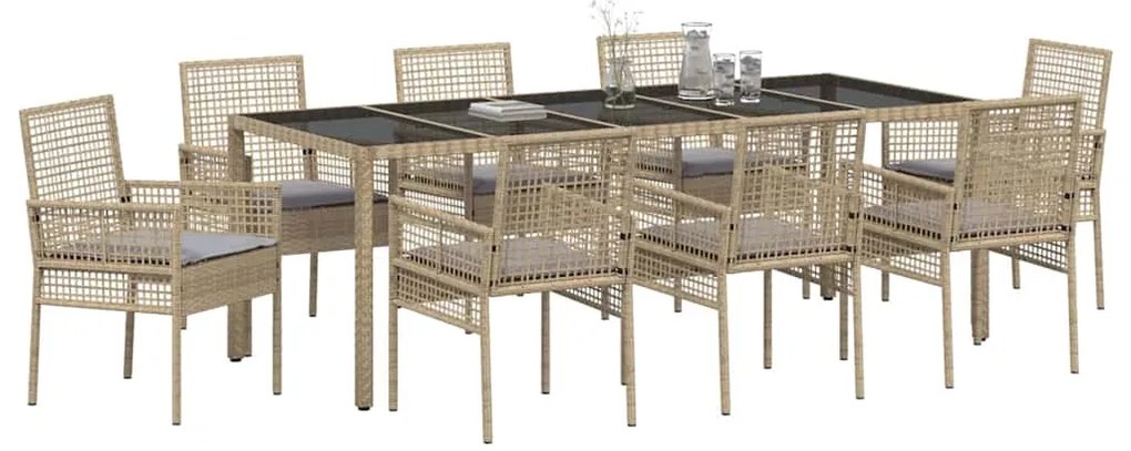 Conjunto de Jantar para Jardim 9 pcs Bege 250 x 100 x 75 cm