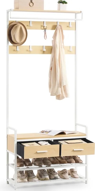 Movel entrada, hall, corredor 30 x 80,4 x 181,6 cm com banco para sapatos em tom de carvalho dourado e branco
