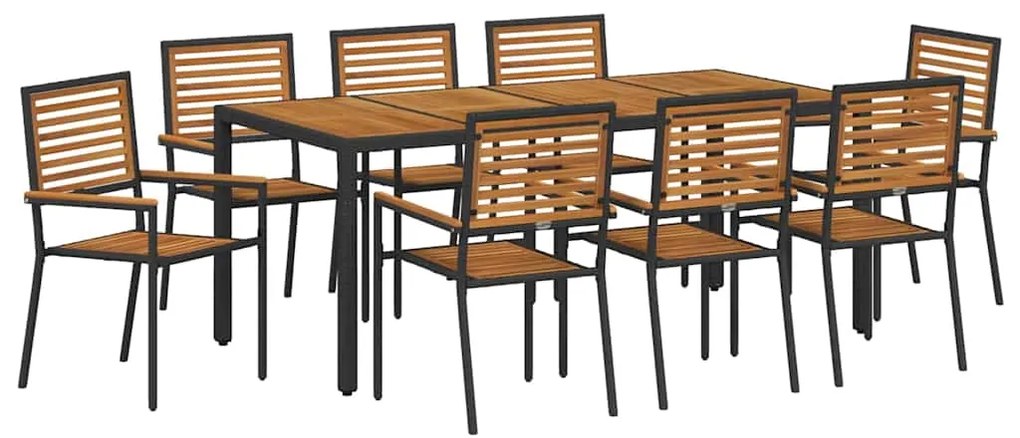 Conjunto de Jantar para Jardim vidaXL 9 Peças Preto Polyrattan Acácia