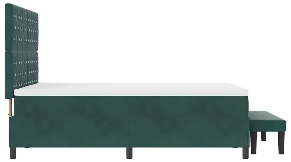 Cama Box Spring com Colchão &amp; Banco Verde Escuro 140x200 cm Veludo