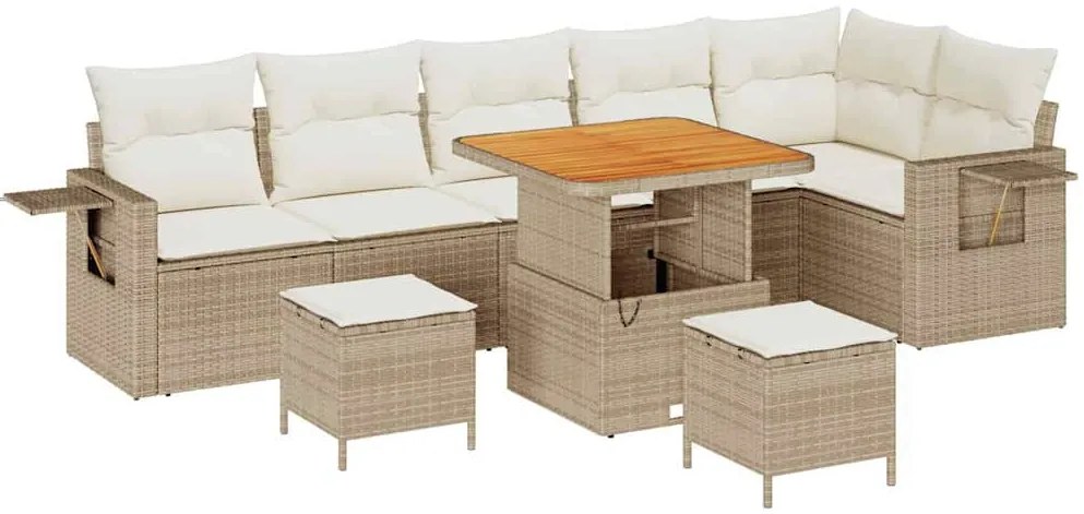 Conjunto de Sofás de Jardim vidaXL 9 Peças com Almofadas Bege Poliratt