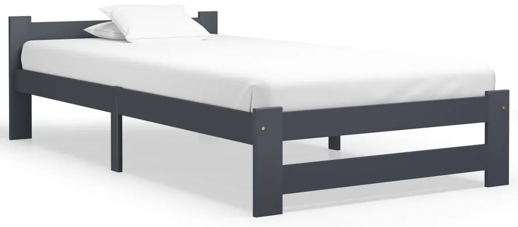 Estrutura de cama 100x200 cm pinho maciço cinzento-escuro