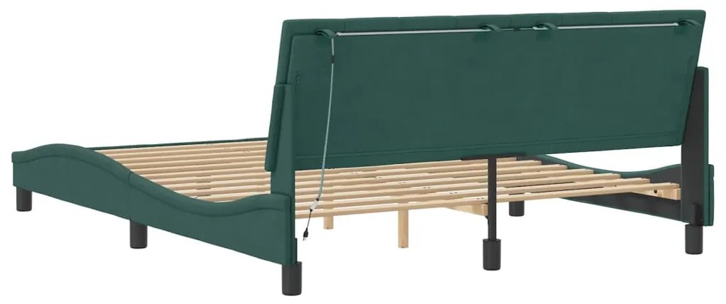 Estrutura de cama c/ luzes LED 160x200 cm veludo verde-escuro