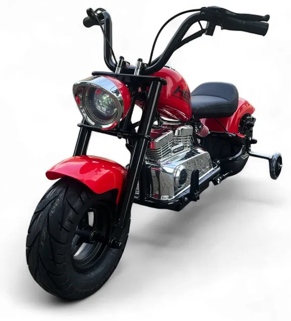 Mota elétrica infantil de 24V Chopper Warrior pneus pneumáticos e assento em pele sintética Vermelha