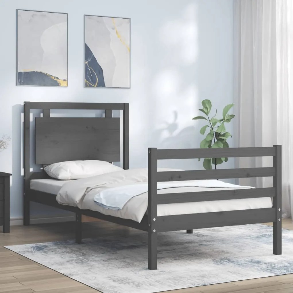Estrutura de cama com cabeceira 100x200cm madeira maciça preto