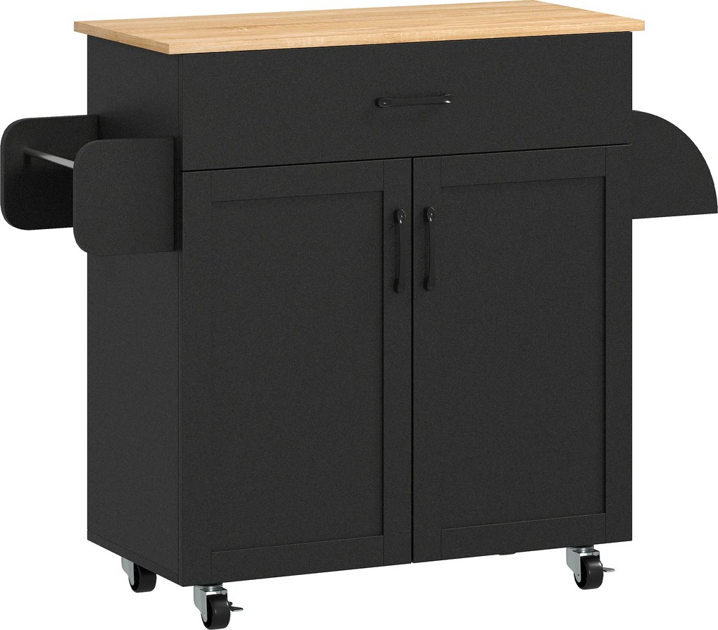 HOMCOM Carrinho de Cozinha 105x36x85 cm 1 Gaveta 2 Portas Prateleira Ajustável Preto | Aosom Portugal