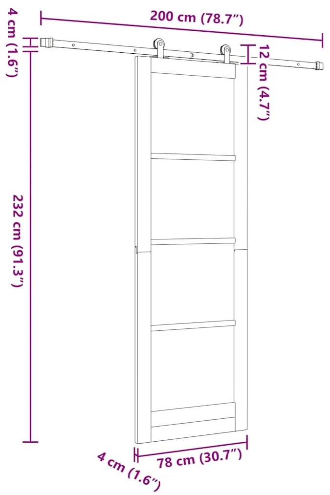 Porta Deslizante com Conjunto de Ferragens Branca 78x232 cm Madeira Ma