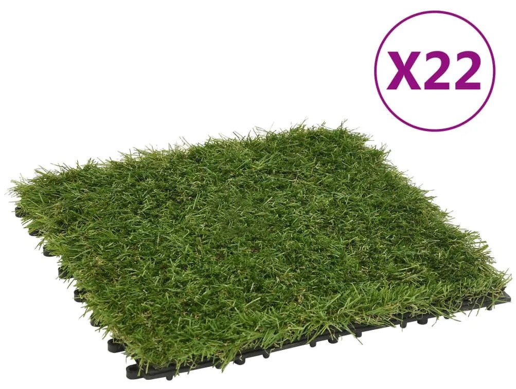 149031 vidaXL Ladrilhos de relva artificial 22 pcs 30x30 cm verde